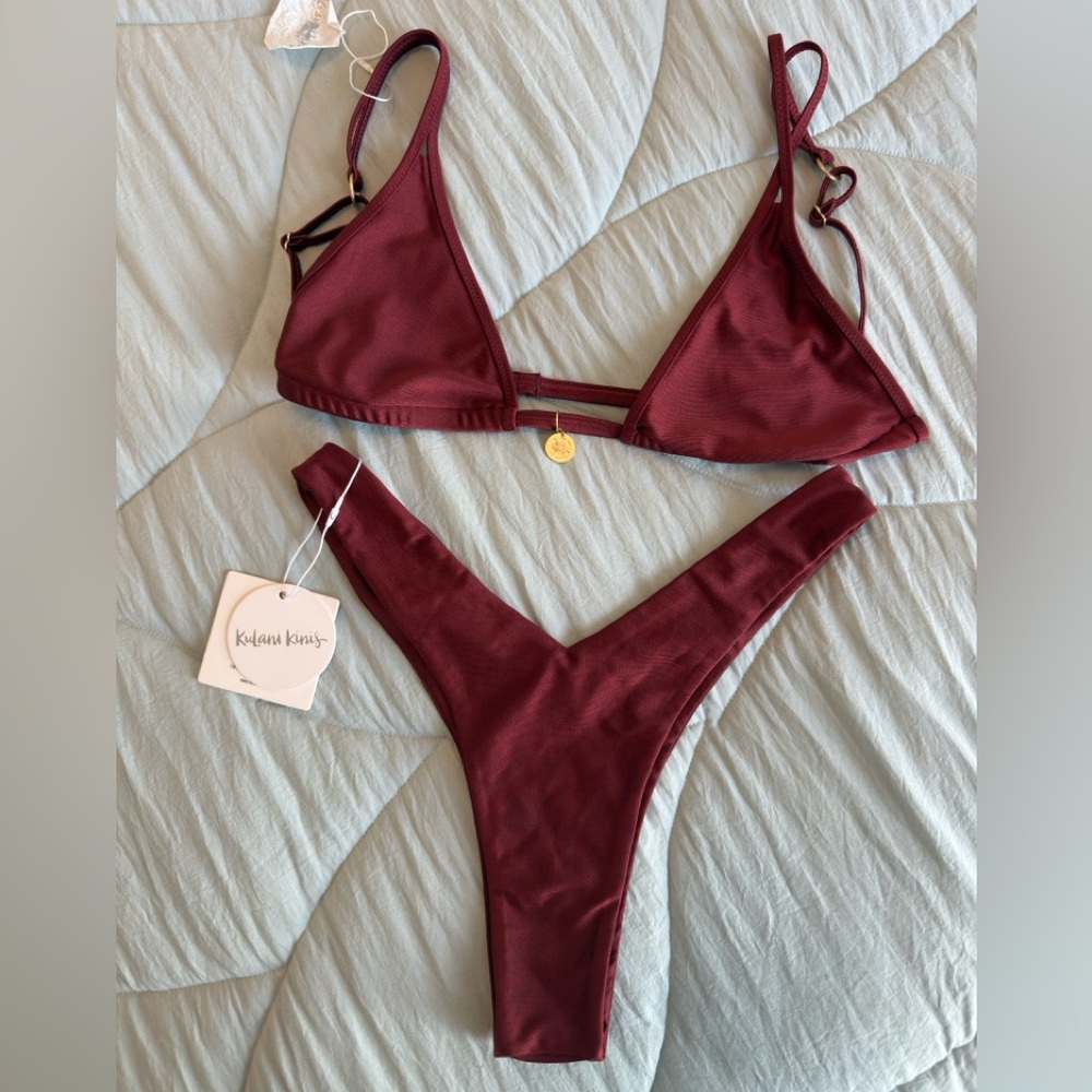 Kulani Kinis Triangle Bikini Top & Y Cheeky Bottoms in Sweet Cinnamon